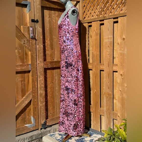 🆕 SIMKHAI 🧿 NWOT Bex Sequined Embellished Maxi Dress, Sorbet Pink - Sz US 12 - Picture 6 of 16